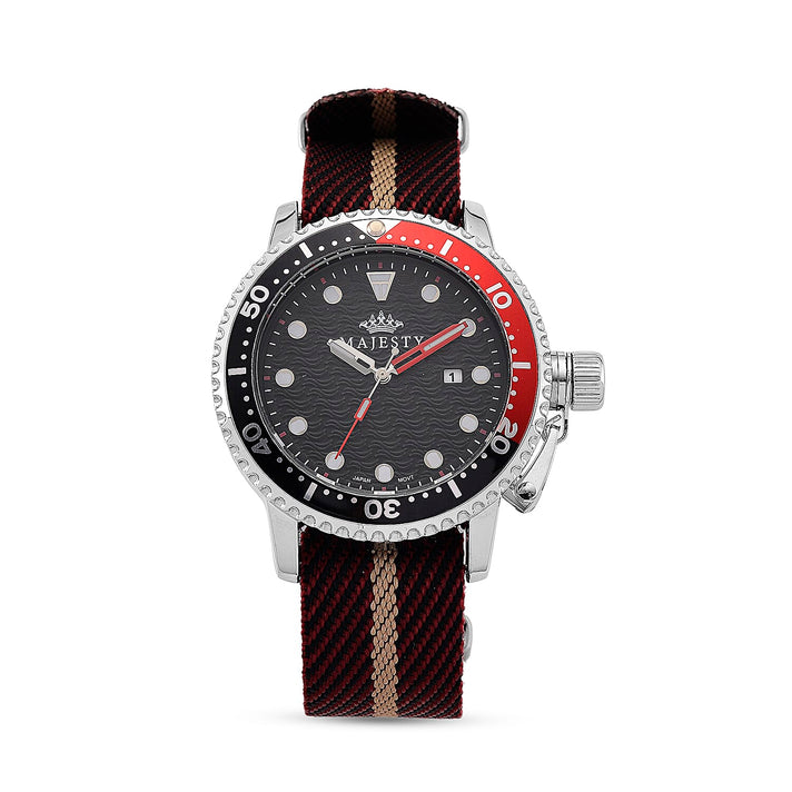 MAJESTY Quartz PC32 3ATM WR Black Hydraulic Dial &amp; Silver Case Mens Watch with Brown Nylon Strap 8419193 1