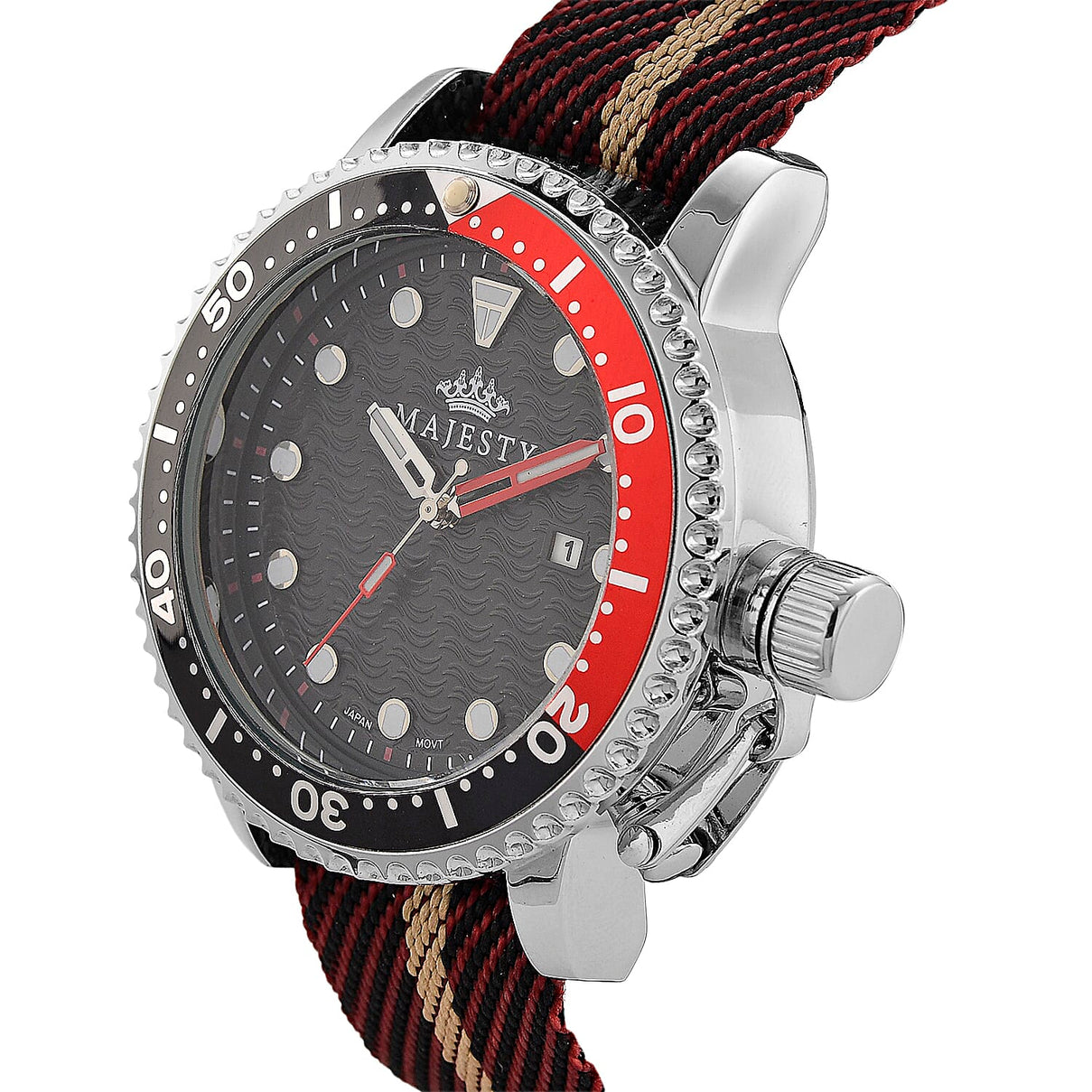 MAJESTY Quartz PC32 3ATM WR Black Hydraulic Dial &amp; Silver Case Mens Watch with Brown Nylon Strap 8419193 4