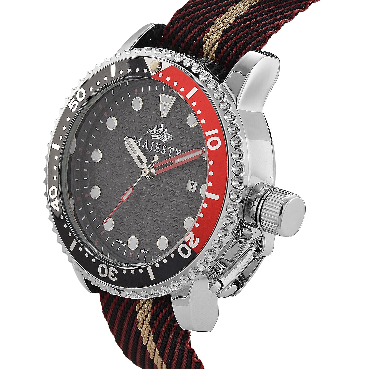 MAJESTY Quartz PC32 3ATM WR Black Hydraulic Dial &amp; Silver Case Mens Watch with Brown Nylon Strap 8419193 4