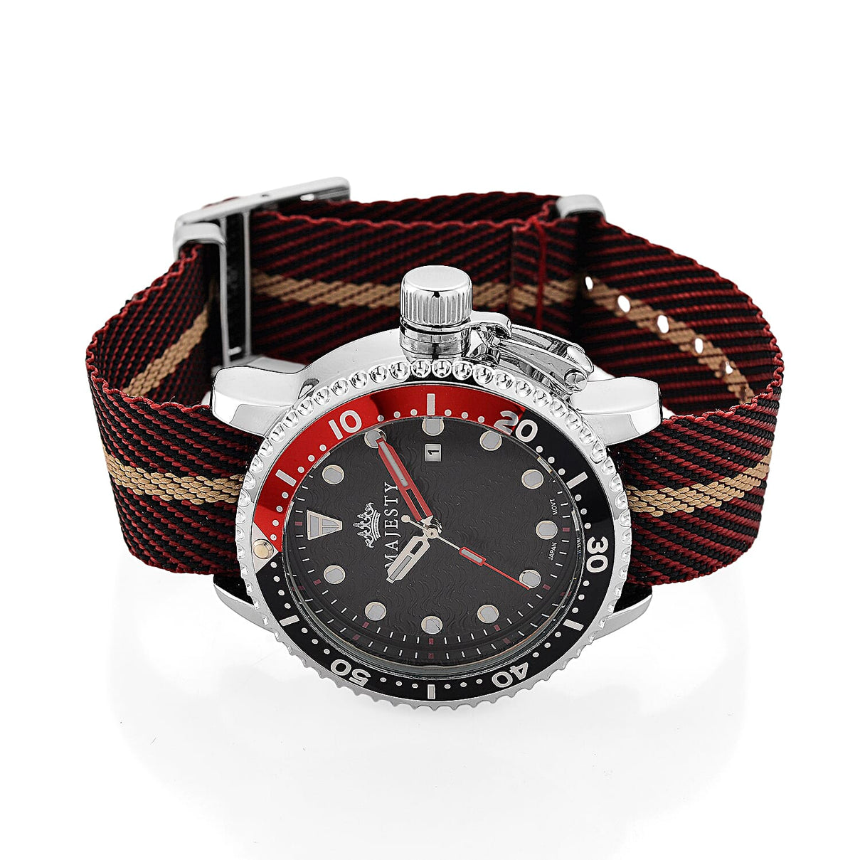 MAJESTY Quartz PC32 3ATM WR Black Hydraulic Dial &amp; Silver Case Mens Watch with Brown Nylon Strap 8419193 5