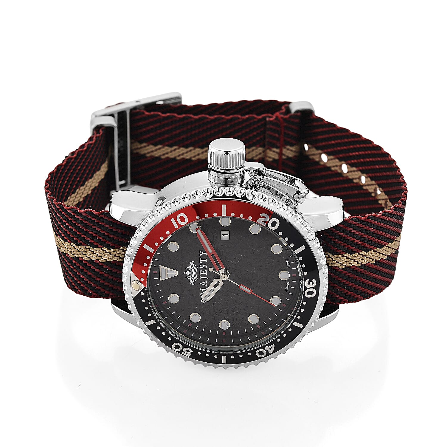 MAJESTY Quartz PC32 3ATM WR Black Hydraulic Dial &amp; Silver Case Mens Watch with Brown Nylon Strap 8419193 5