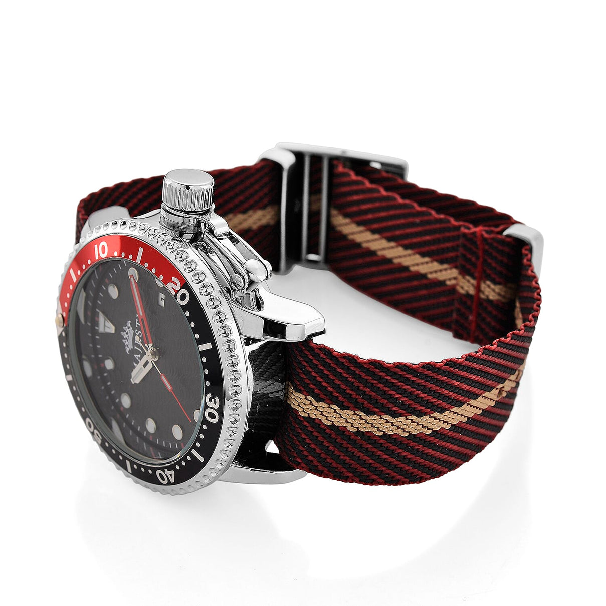 MAJESTY Quartz PC32 3ATM WR Black Hydraulic Dial &amp; Silver Case Mens Watch with Brown Nylon Strap 8419193 6