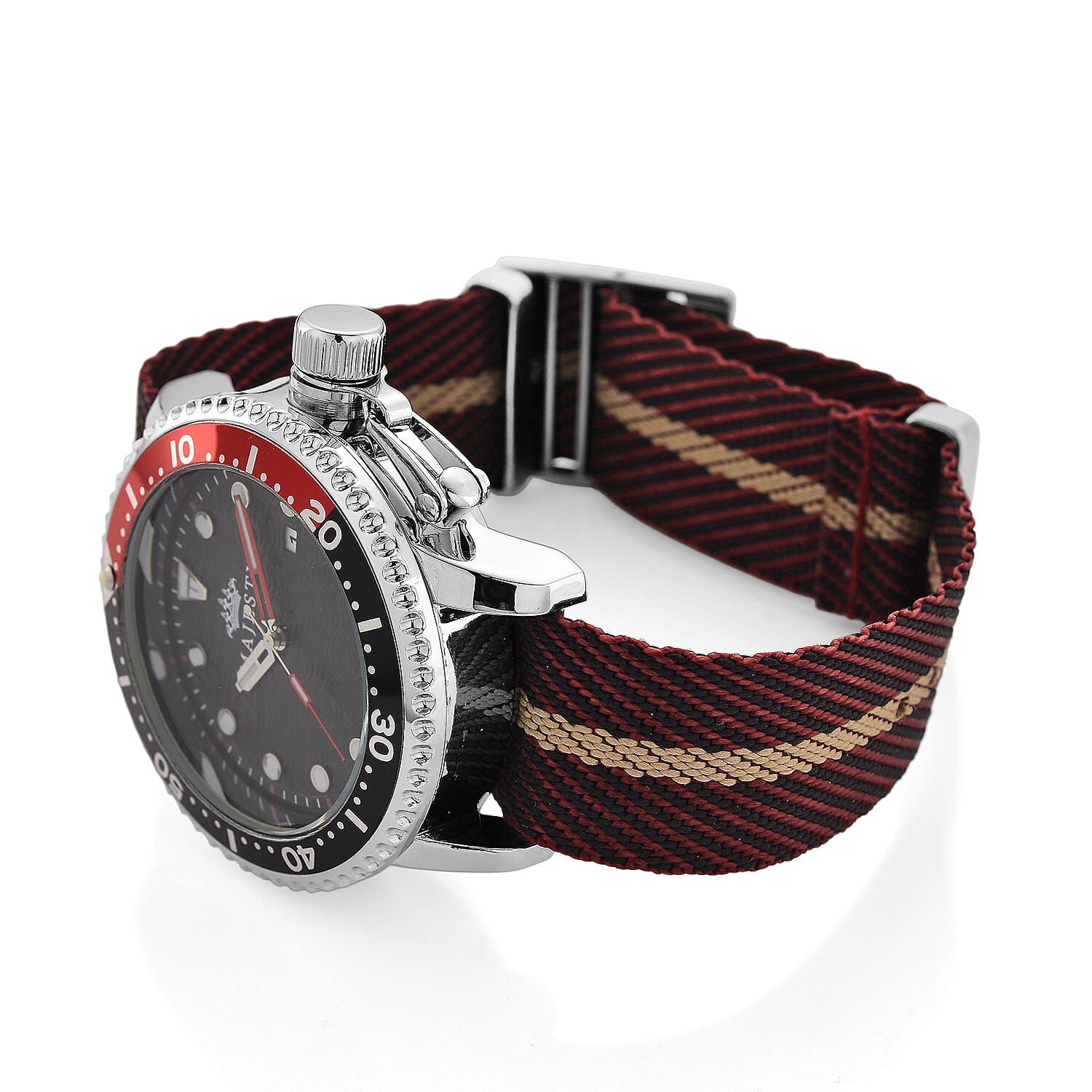 MAJESTY Quartz PC32 3ATM WR Black Hydraulic Dial &amp; Silver Case Mens Watch with Brown Nylon Strap 8419193 6