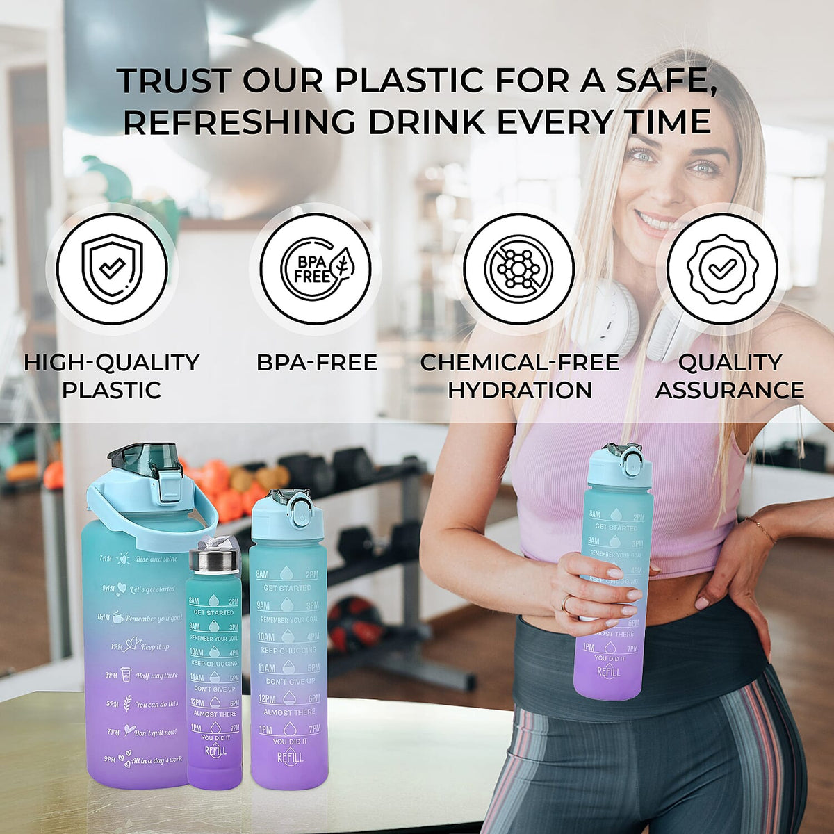 Closeout Deal - Set of 3 Sport Water Bottles with Gradient Colour Design - Blue 7582636 4