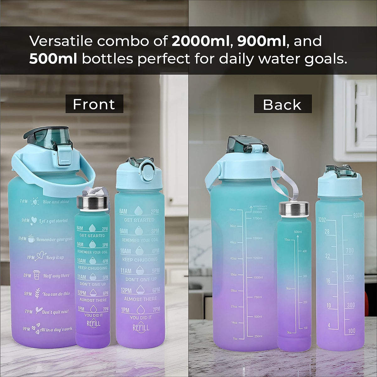 Closeout Deal - Set of 3 Sport Water Bottles with Gradient Colour Design - Blue 7582636 8