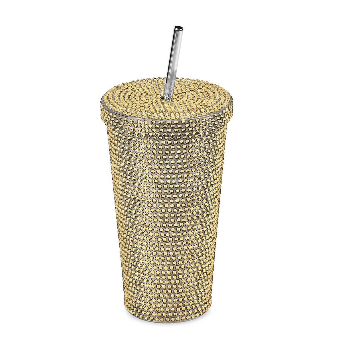 Crystal Encrusted Stainless Steel Insulated Cup with Straw &amp; Lid (Capacity 18oz) - Champagne 7585806 1