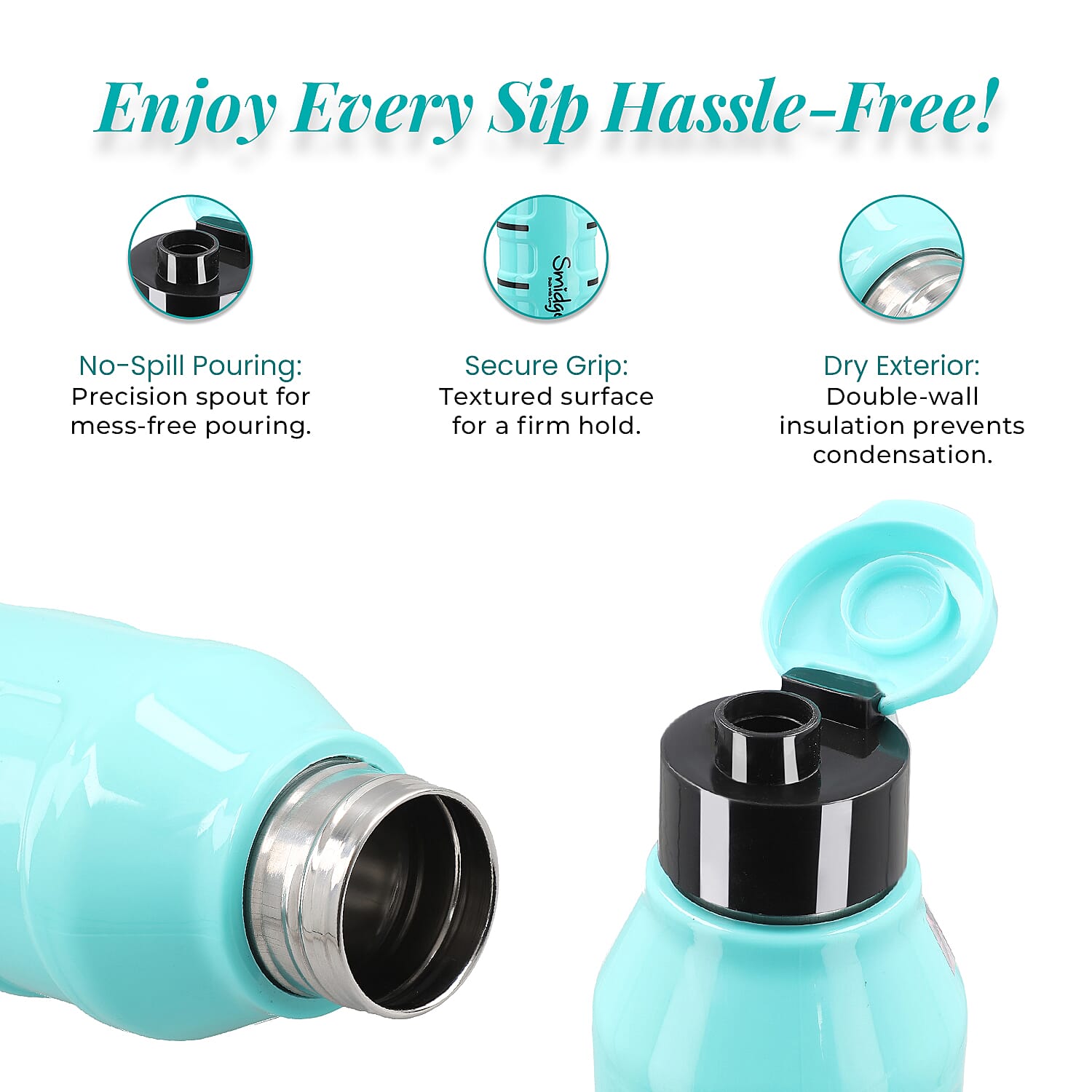 Set of 2 Wave Warm - Cold Insulated Stainless Steel Bottle Leak Proof - Blue 700 ML 7727111 5