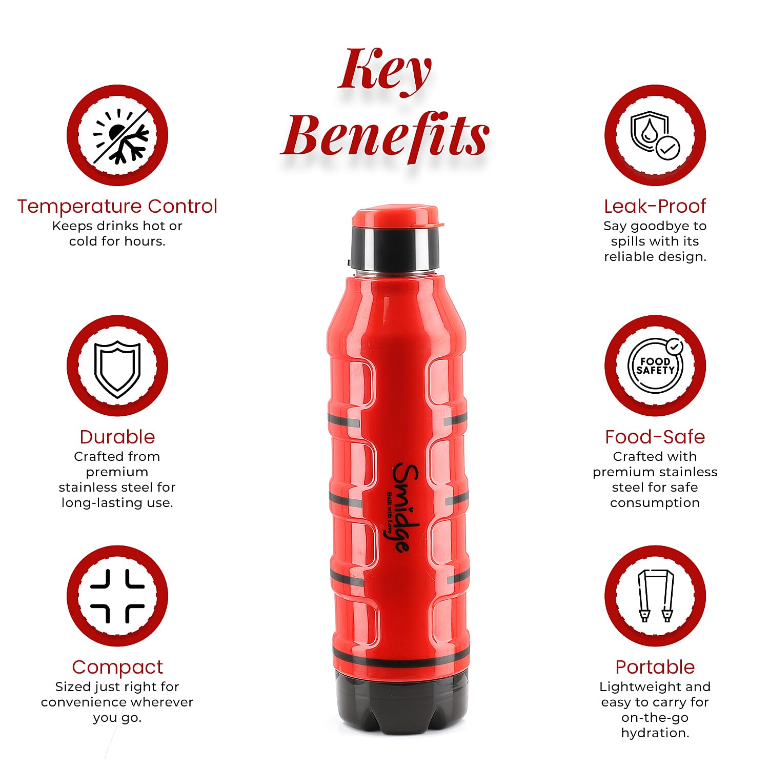 Set of 2 Wave Warm - Cold Insulated Stainless Steel Bottle Leak Proof - Red 700 ML 7729554 4
