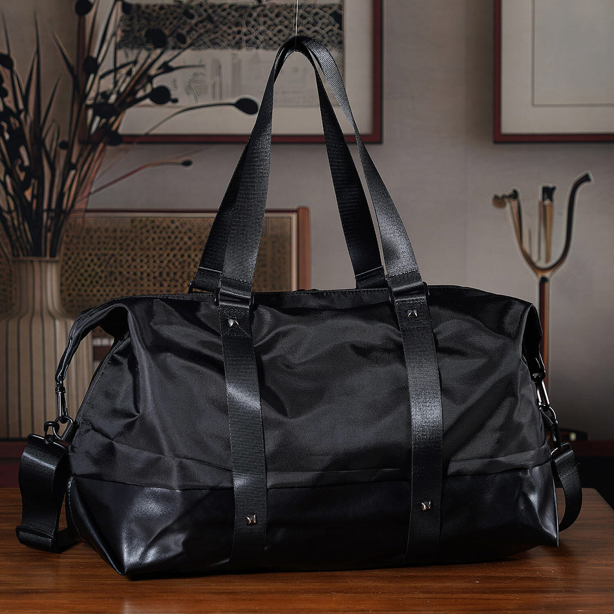 Duffle Bag- 3 slip pockets and 1 zip pocket - Water Repellent Multipurpose - Black V32517980 2