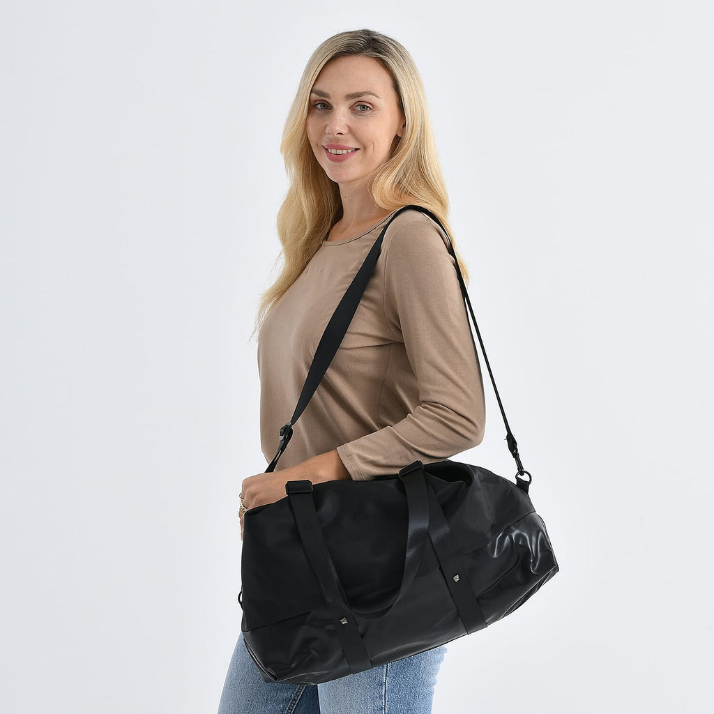 Duffle Bag- 3 slip pockets and 1 zip pocket - Water Repellent Multipurpose - Black
