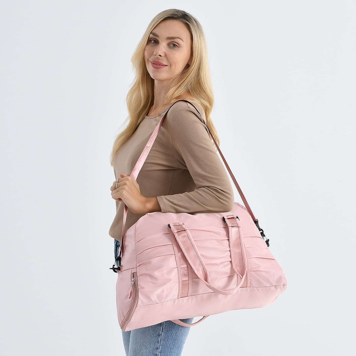 Water Repellent Pleated Travel Dufflle Bag - Light Pink 7689135 8
