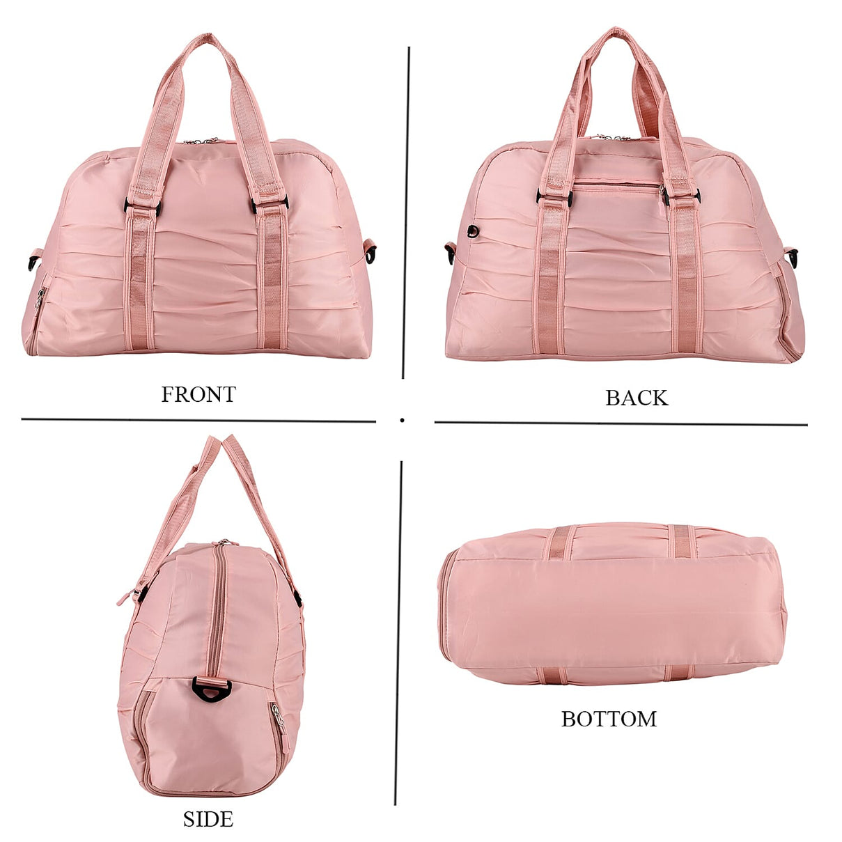 Water Repellent Pleated Travel Dufflle Bag - Light Pink 7689135 10
