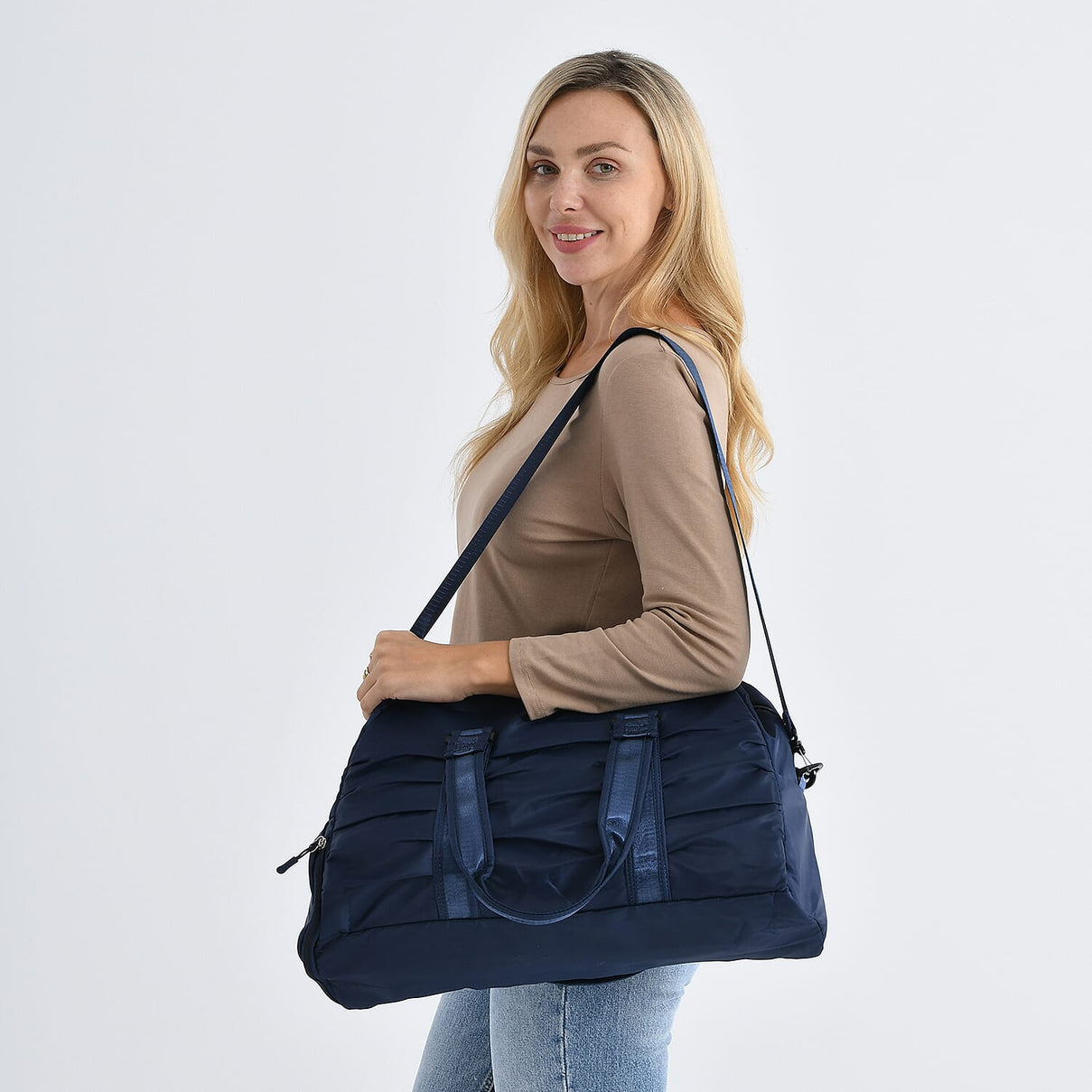 Water Repellent Pleated Travel Dufflle Bag - Navy 8231660 11