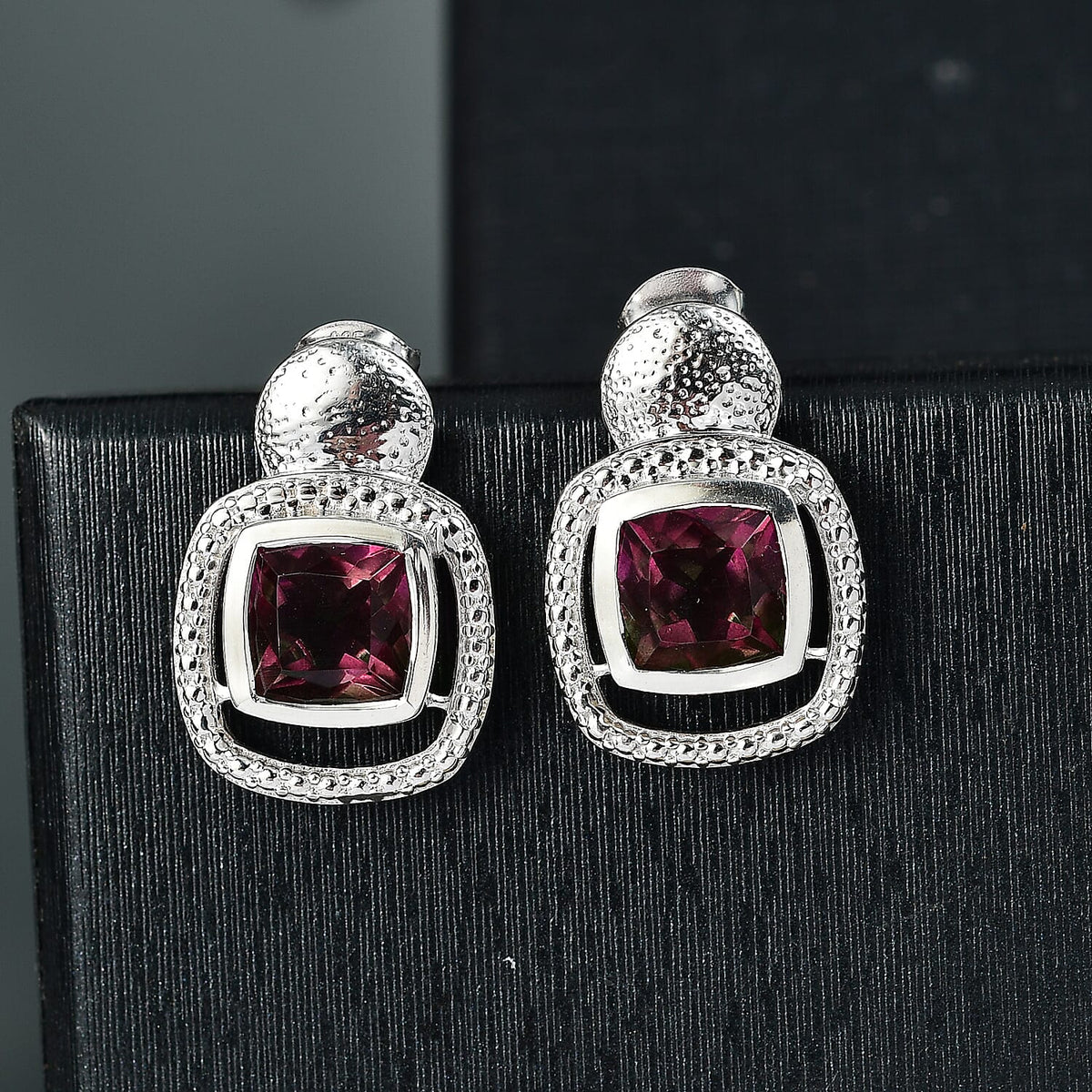 Watermelon Quartz Triplet Stud Push Back Earring in Rhodium Overlay Sterling Silver 5.30 Ct, Silver Wt. 6.50 Gms. 8127816 2