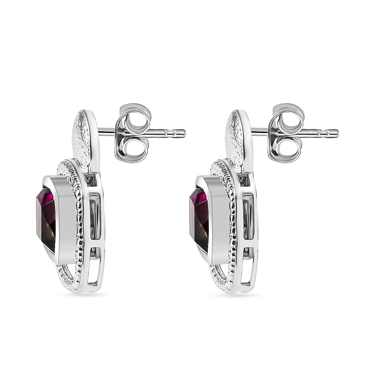 Watermelon Quartz Triplet Stud Push Back Earring in Rhodium Overlay Sterling Silver 5.30 Ct, Silver Wt. 6.50 Gms. 8127816 4