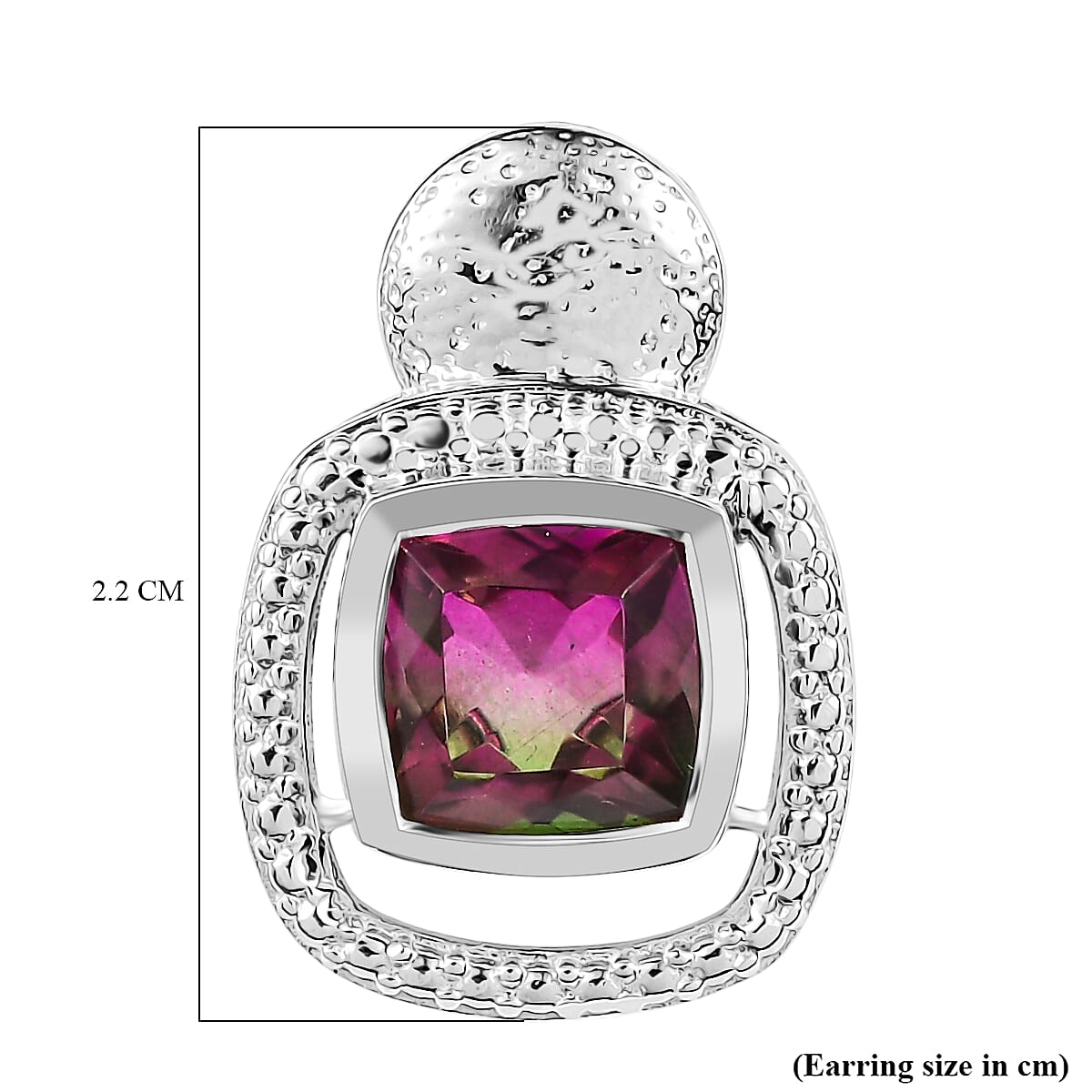 Watermelon Quartz Triplet Stud Push Back Earring in Rhodium Overlay Sterling Silver 5.30 Ct, Silver Wt. 6.50 Gms. 8127816 6
