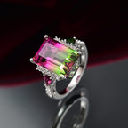 Watermelon Quartz Triplet, And Multi Gemstones Ring in Rhodium Overlay Sterling Silver 8.81 Ct.