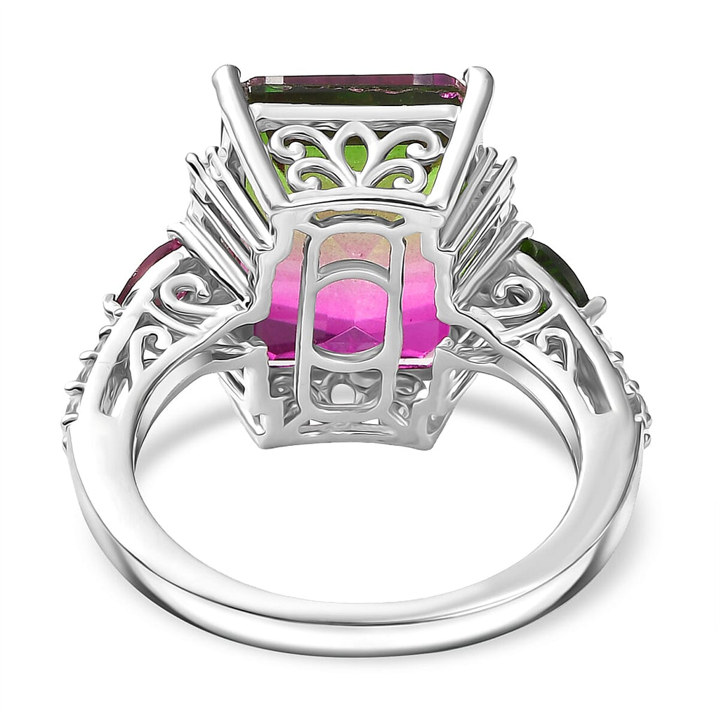 Watermelon Quartz Triplet, And Multi Gemstones Ring in Rhodium Overlay Sterling Silver 8.81 Ct.
