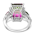Watermelon Quartz Triplet, And Multi Gemstones Ring in Rhodium Overlay Sterling Silver 8.81 Ct.