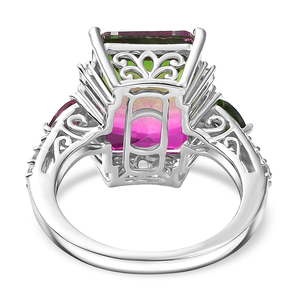 Watermelon Quartz Triplet, Multi Gemstones Ring in Rhodium Overlay Sterling Silver 8.81 Ct. 8116123 5