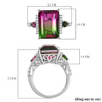 Watermelon Quartz Triplet, And Multi Gemstones Ring in Rhodium Overlay Sterling Silver 8.81 Ct.