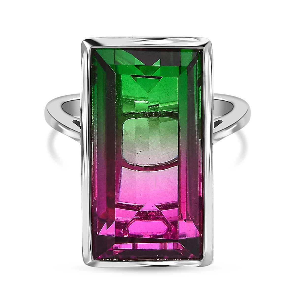 Bi-Colour Tourmaline Quartz Solitaire Ring in Platinum Overlay Sterling Silver 13.11 Ct 7574133 0