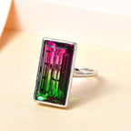 Bi-Colour Tourmaline Quartz Solitaire Ring in Platinum Overlay Sterling Silver 13.11 Ct
