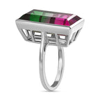 Bi-Colour Tourmaline Quartz Solitaire Ring in Platinum Overlay Sterling Silver 13.11 Ct