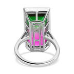 Bi-Colour Tourmaline Quartz Solitaire Ring in Platinum Overlay Sterling Silver 13.11 Ct
