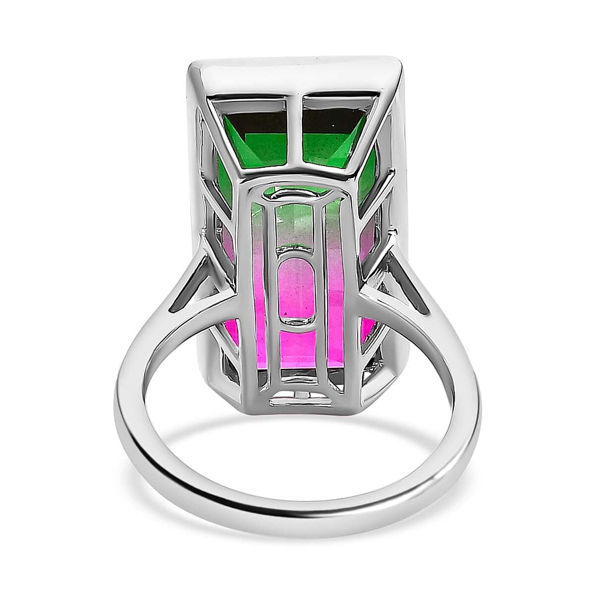 Bi-Colour Tourmaline Quartz Solitaire Ring in Platinum Overlay Sterling Silver 13.11 Ct 7574133 4