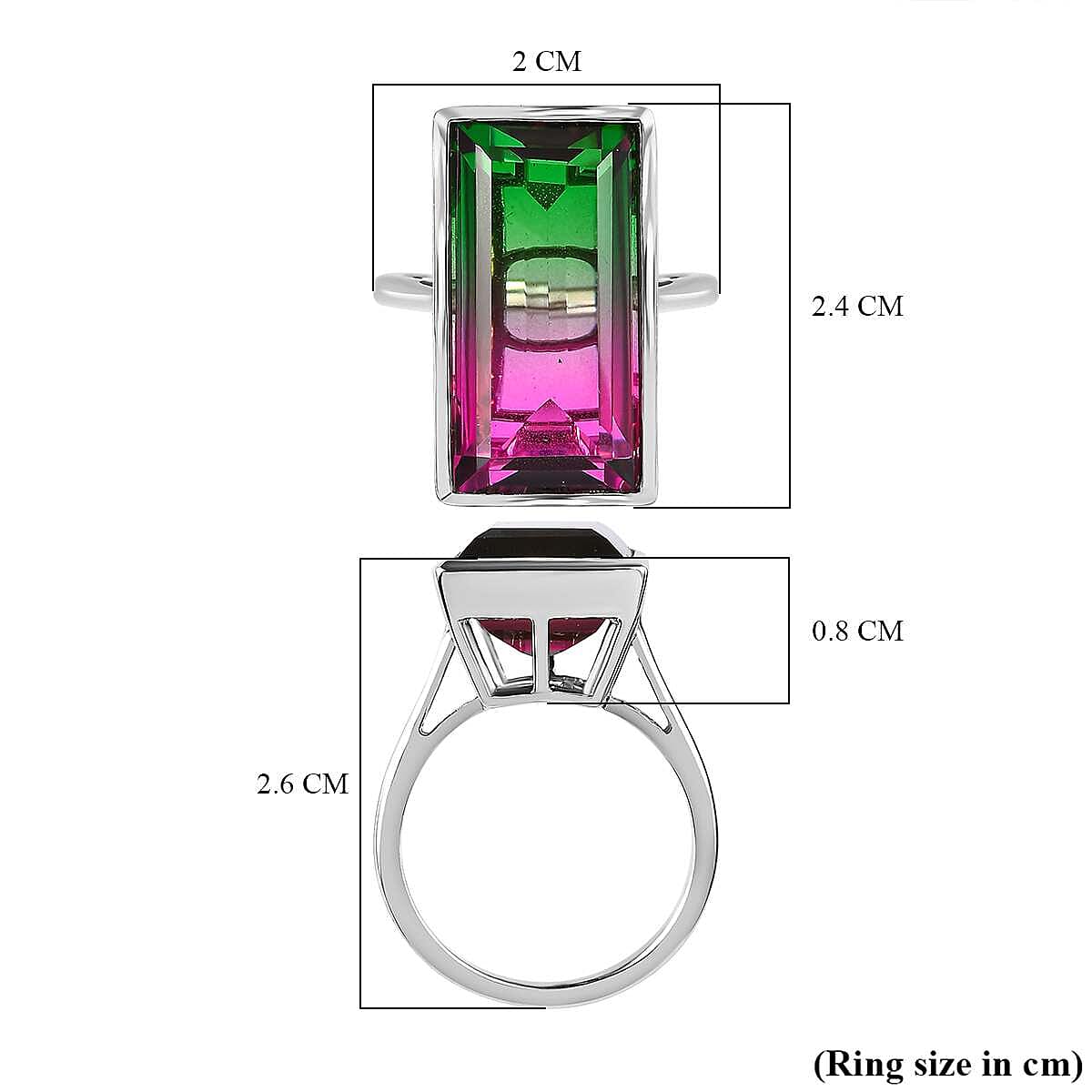 Bi-Colour Tourmaline Quartz Solitaire Ring in Platinum Overlay Sterling Silver 13.11 Ct 7574133 5