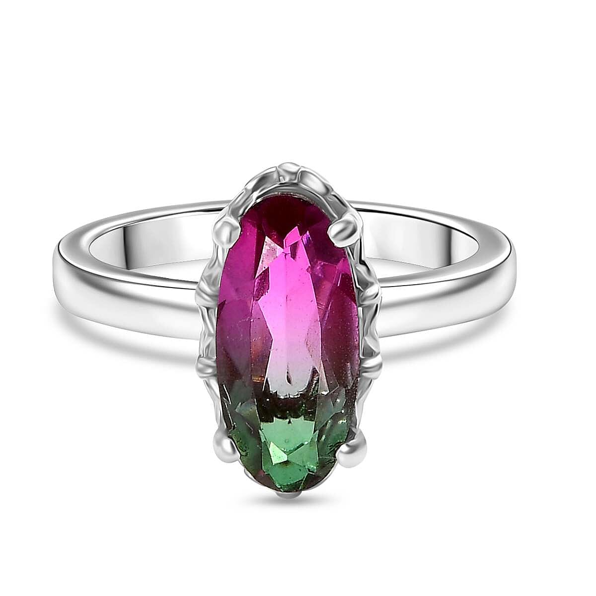 Watermelon Triplet Quartz Solitaire Ring in Platinum Overlay Sterling Silver 2.23 Ct. 7976381 0