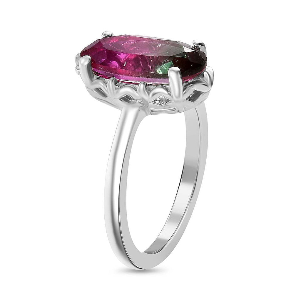 Watermelon Triplet Quartz Solitaire Ring in Platinum Overlay Sterling Silver 2.235  Ct.