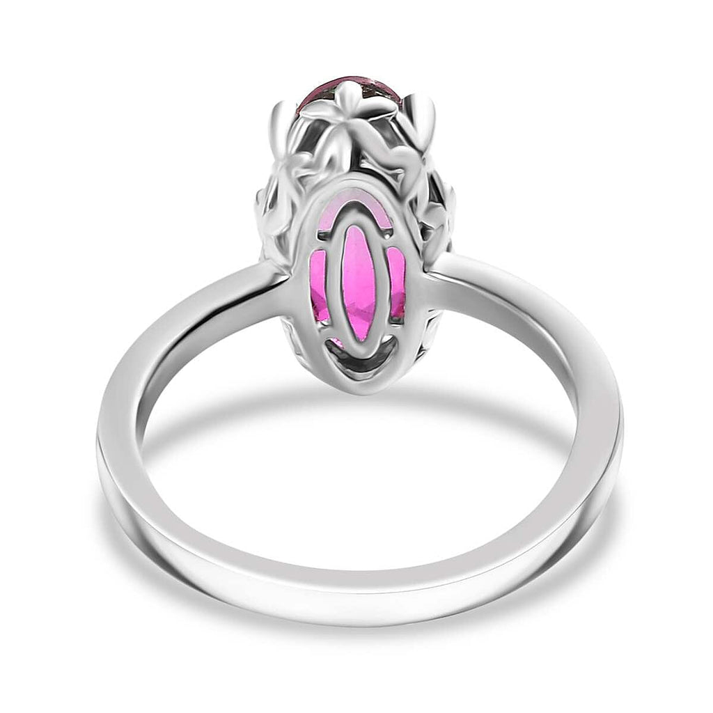 Watermelon Triplet Quartz Solitaire Ring in Platinum Overlay Sterling Silver 2.235  Ct.