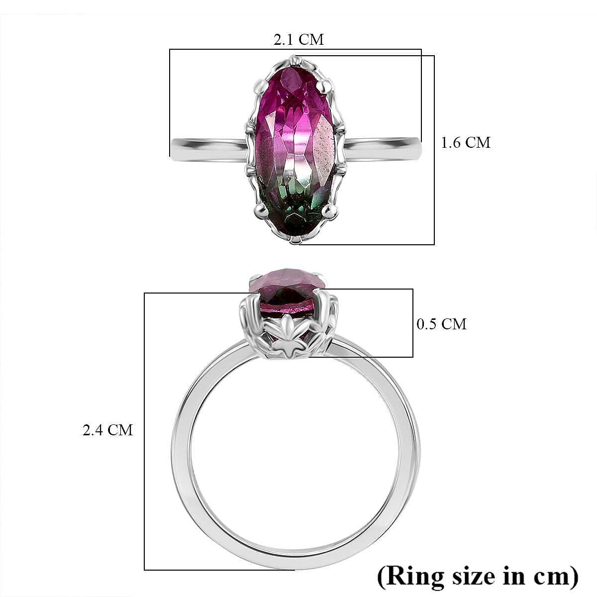 Watermelon Triplet Quartz Solitaire Ring in Platinum Overlay Sterling Silver 2.23 Ct. 7976381 5