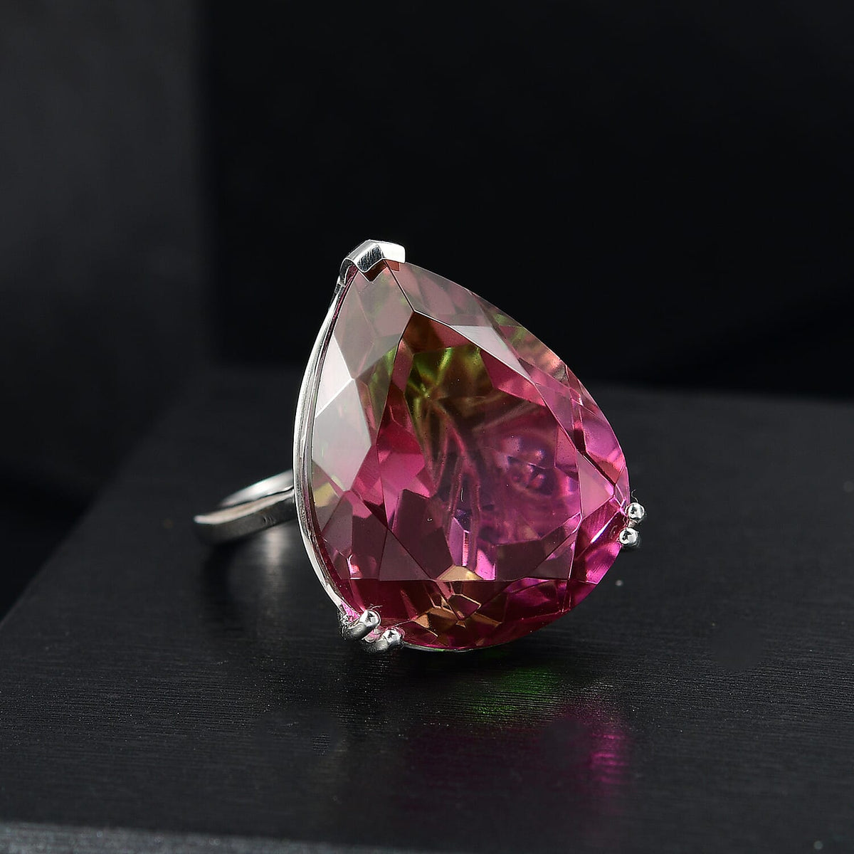 Watermelon Quartz Triplet Solitaire Ring in Rhodium Overlay Sterling Silver 36.99 Ct, Silver Wt.5.40 Gms. 8133152 2