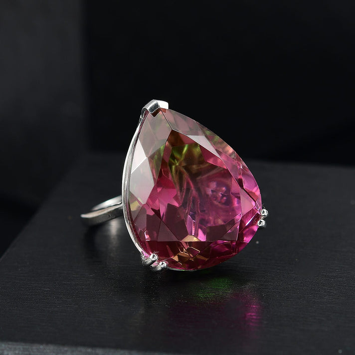 Watermelon Quartz Triplet Solitaire Ring in Rhodium Overlay Sterling Silver 36.99 Ct, Silver Wt.5.40 Gms. 8133152 2