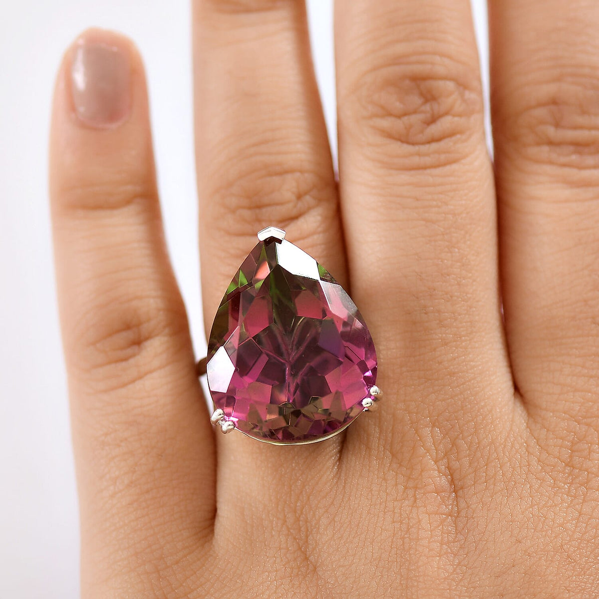 Watermelon Quartz Triplet Solitaire Ring in Rhodium Overlay Sterling Silver 36.99 Ct, Silver Wt.5.40 Gms. 8133152 3