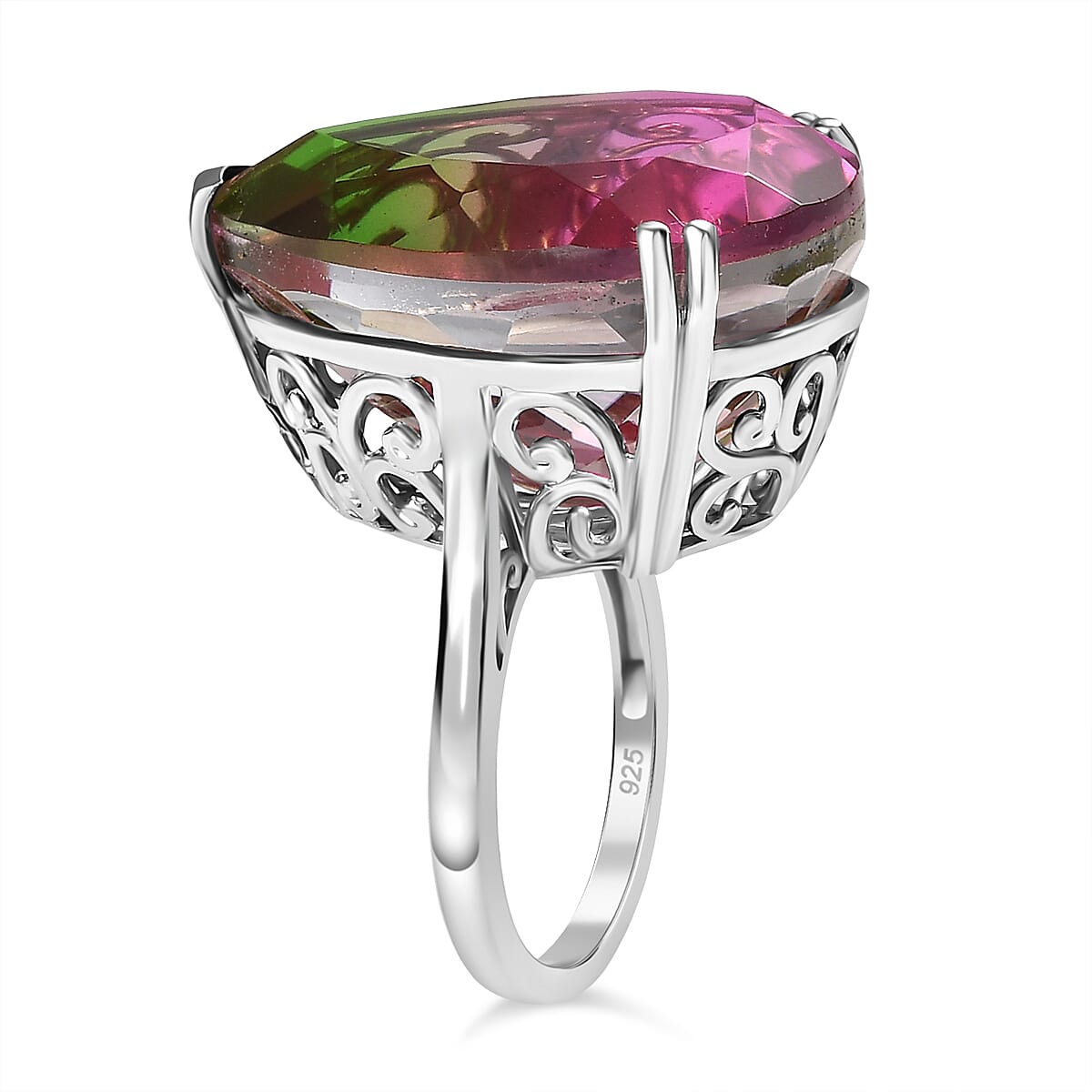 Watermelon Quartz Triplet Solitaire Ring in Rhodium Overlay Sterling Silver 36.99 Ct, Silver Wt.5.40 Gms. 8133152 4