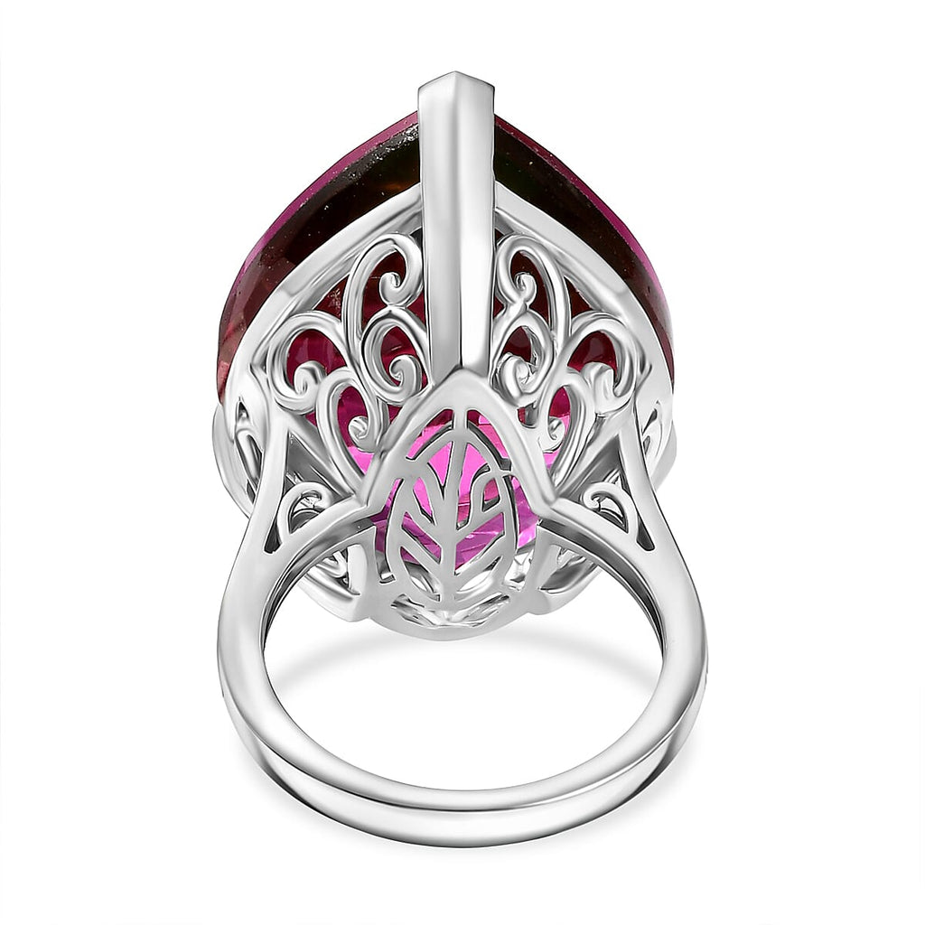 Watermelon Quartz Triplet Solitaire Ring in Rhodium Overlay Sterling Silver 36.99 Ct, Silver Wt.5.40 Gms.