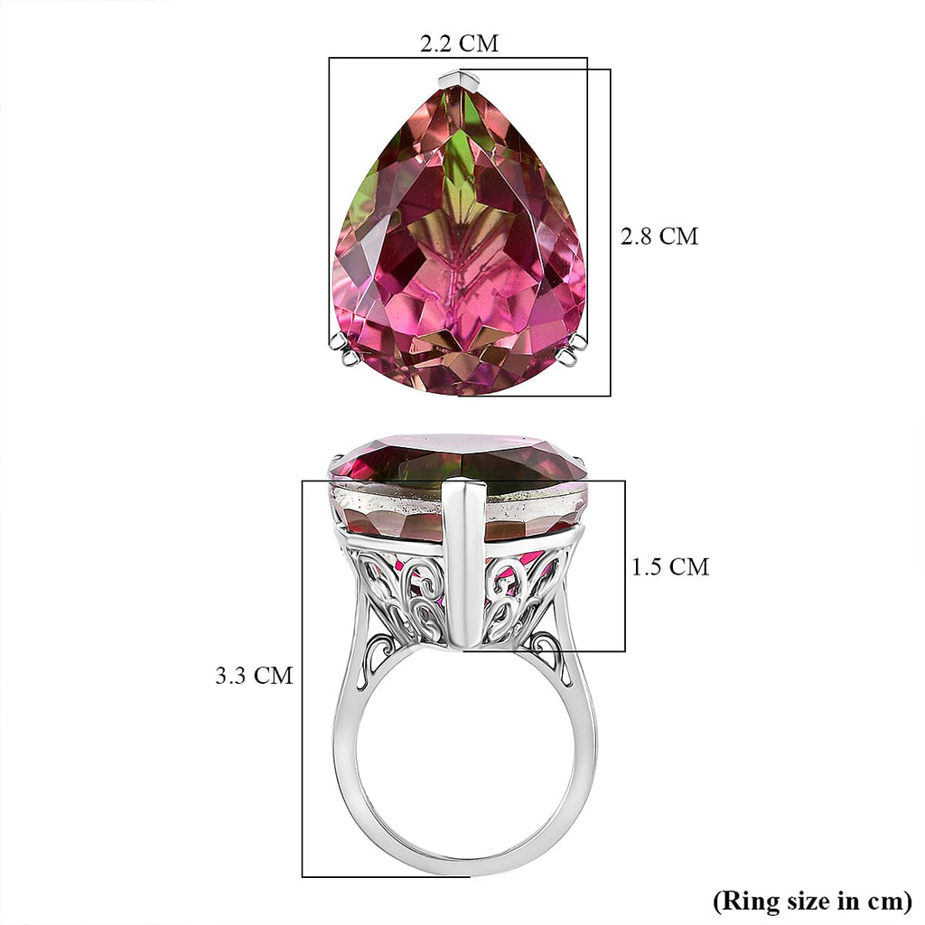 Watermelon Quartz Triplet Solitaire Ring in Rhodium Overlay Sterling Silver 36.99 Ct, Silver Wt.5.40 Gms.