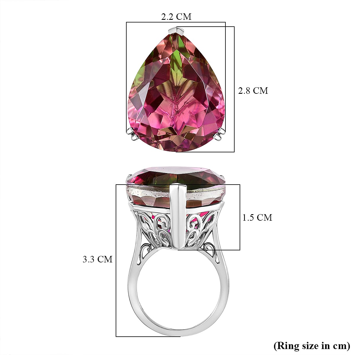 Watermelon Quartz Triplet Solitaire Ring in Rhodium Overlay Sterling Silver 36.99 Ct, Silver Wt.5.40 Gms. 8133152 6