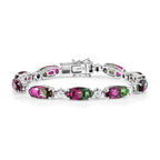 Watermelon Quartz Triplet Tennis Bracelet (Size - 7) with GB Lock Box in Rhodium Overlay Sterling Silver 22.66 Ct, Silver Wt.12.42 Gms.