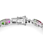 Watermelon Quartz Triplet Tennis Bracelet (Size - 7) with GB Lock Box in Rhodium Overlay Sterling Silver 22.66 Ct, Silver Wt.12.42 Gms.
