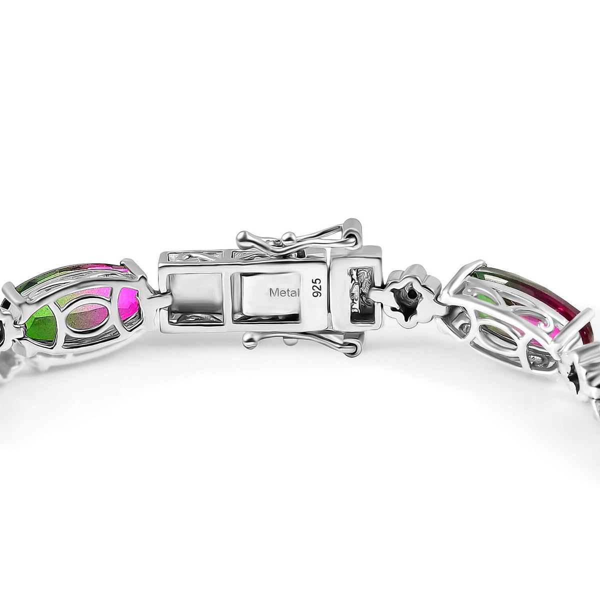 Watermelon Quartz Triplet Tennis Bracelet (Size - 7) with GB Lock Box in Rhodium Overlay Sterling Silver 22.66 Ct, Silver Wt.12.42 Gms. 8124698 4