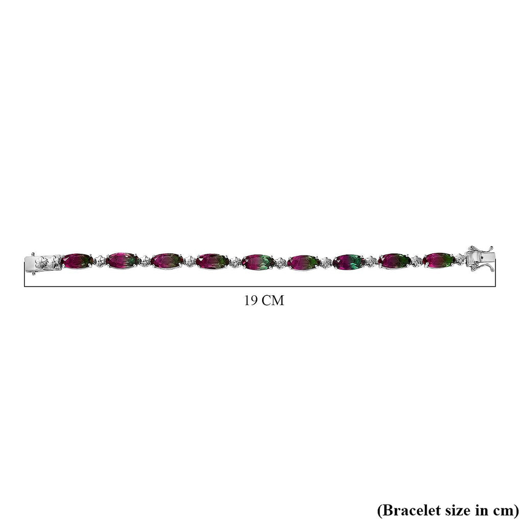 Watermelon Quartz Triplet Tennis Bracelet (Size - 7) with GB Lock Box in Rhodium Overlay Sterling Silver 22.66 Ct, Silver Wt.12.42 Gms.