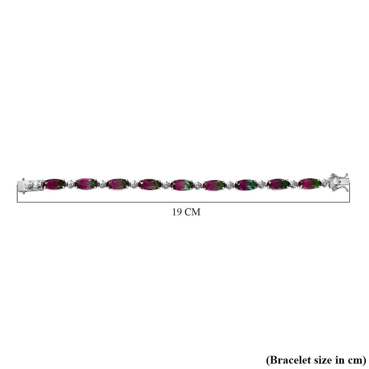 Watermelon Quartz Triplet Tennis Bracelet (Size - 7) with GB Lock Box in Rhodium Overlay Sterling Silver 22.66 Ct, Silver Wt.12.42 Gms. 8124698 5