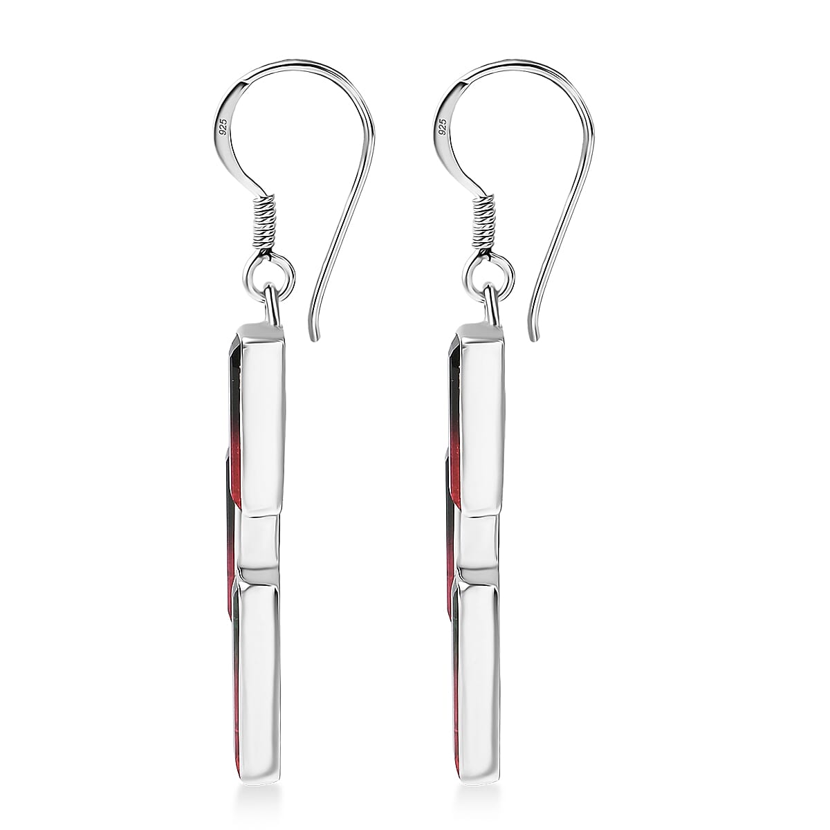 Watermelon Quartz Triplet, Triplet Quartz Boho Earring with Hook in Rhodium Overlay Sterling Silver 12.32 Ct. 8364180 3
