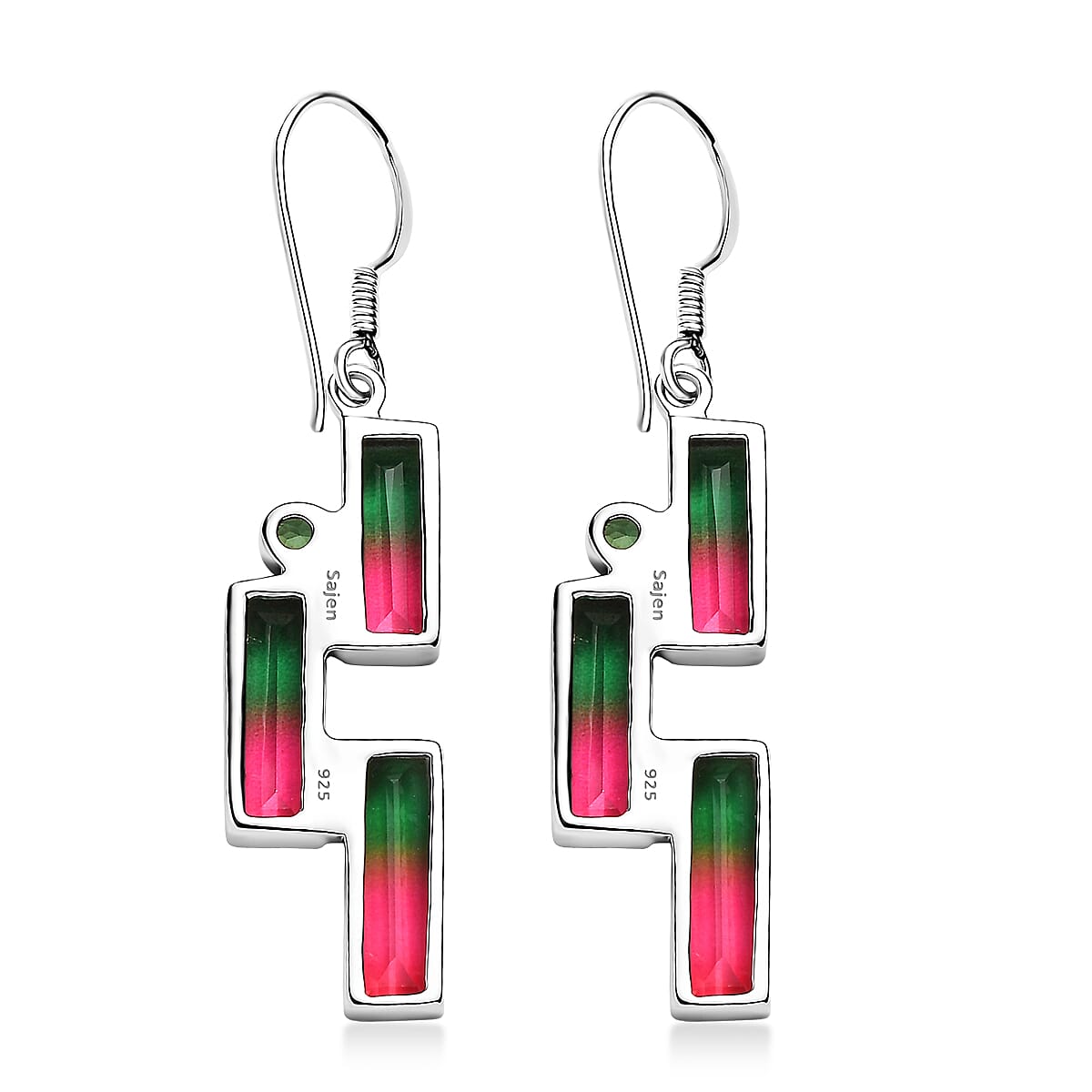 Watermelon Quartz Triplet, Triplet Quartz Boho Earring with Hook in Rhodium Overlay Sterling Silver 12.32 Ct. 8364180 4