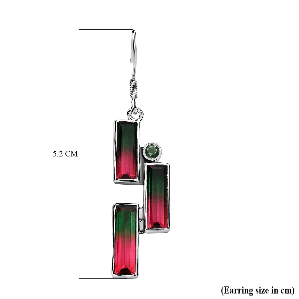 Watermelon Quartz Triplet, Triplet Quartz Boho Earring with Hook in Rhodium Overlay Sterling Silver 12.32 Ct. 8364180 5